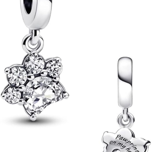 PANDORA Sparkling Pet Paw Print Charm S925 Sterling Silver Charm For Bracelet - Picture 1 of 2